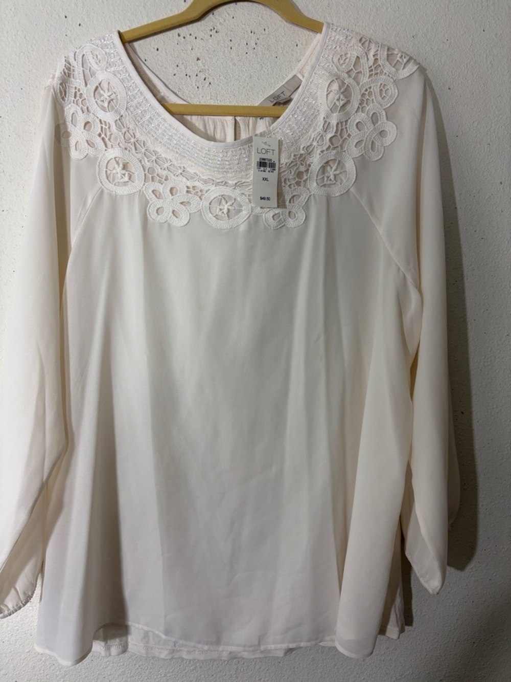 LOFT Cream Crochet Yoke Blouse